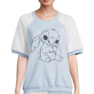 Disney Stitch Blue and White Short Sleeve Top